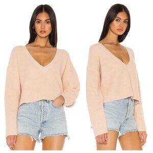 Revolve Superdown Marlene Nude Beige Waffle Knit V Neck Cropped Sweater